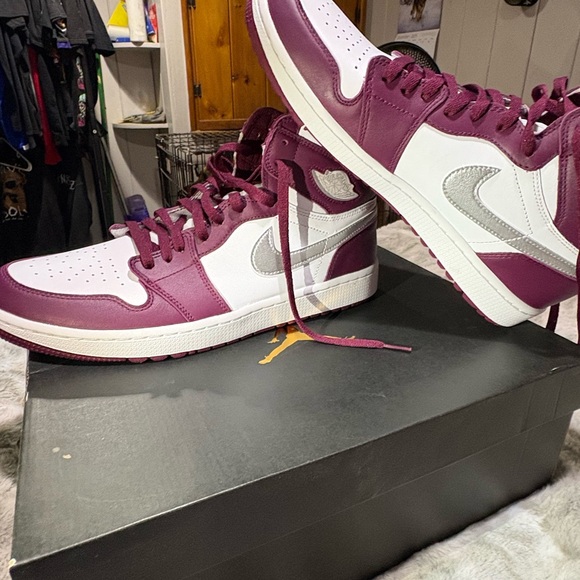 Air Jordan White and Burgundy High-Top Sneakers - Picture 4 of 5